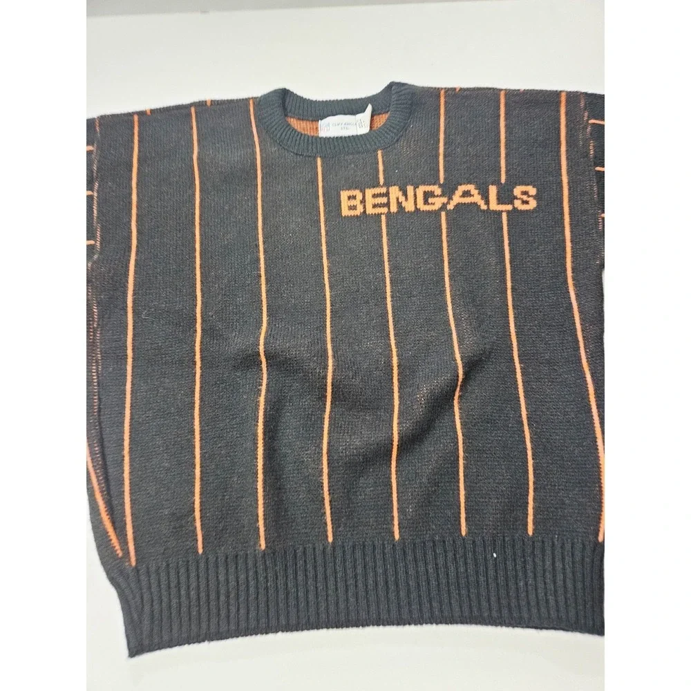 Vintage Cincinnati Bengals Cliff Engle NFL Pullover‎ Sweater Striped Size Medium